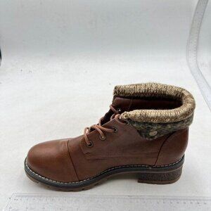 Women's Ankle Boots Chunky Low Heel Round Toe Side Zipper Buckle Booties Brown